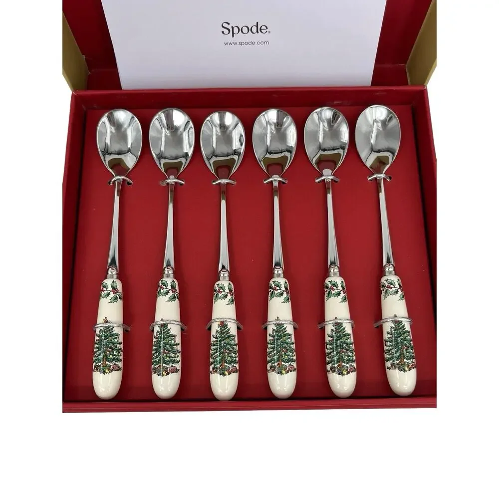 Spode Christmas Tree Pastry Forks & Dessert Spoons Boxed